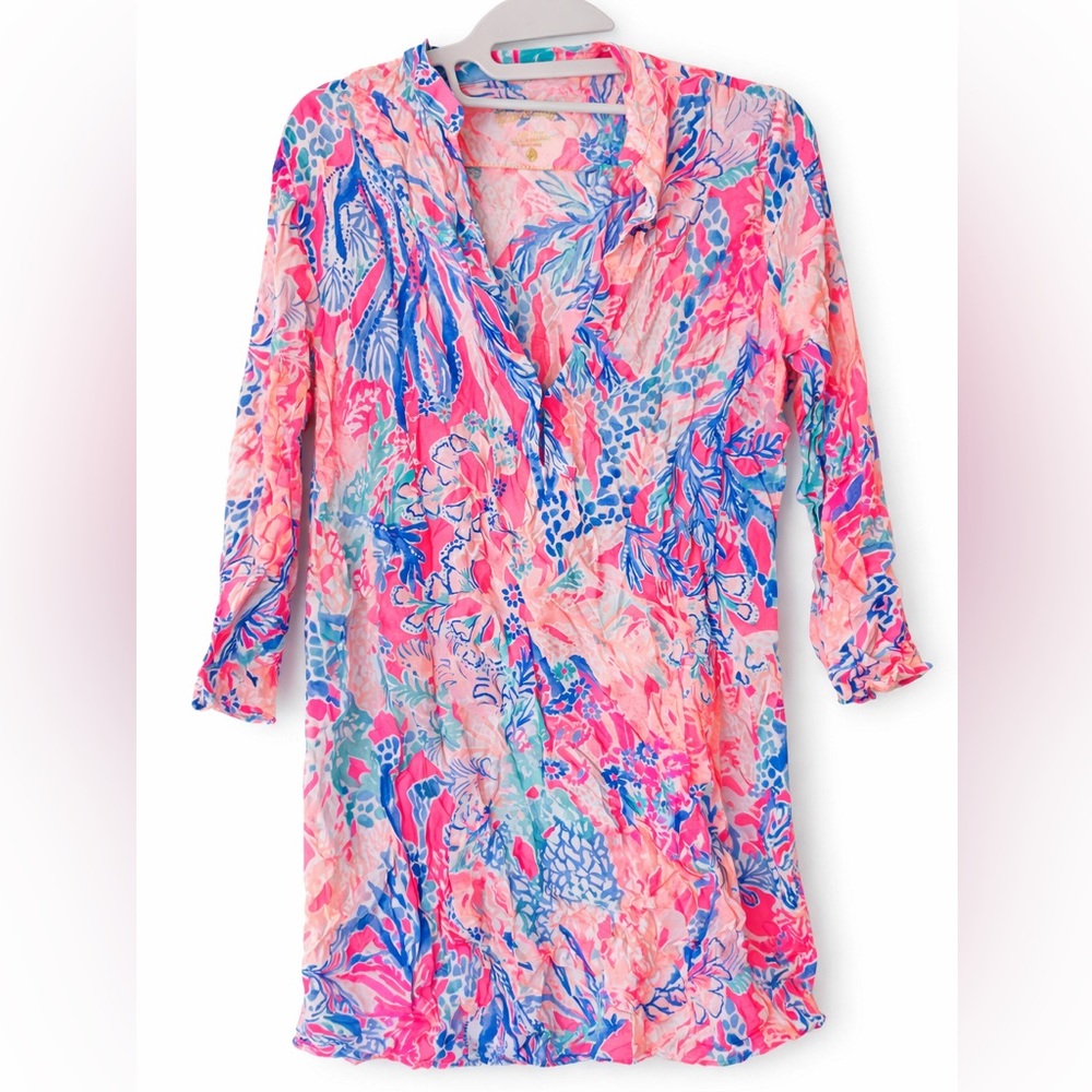 Lilly Pulitzer XS Pink Blue Tropical Elsa Tunic Cover-Up